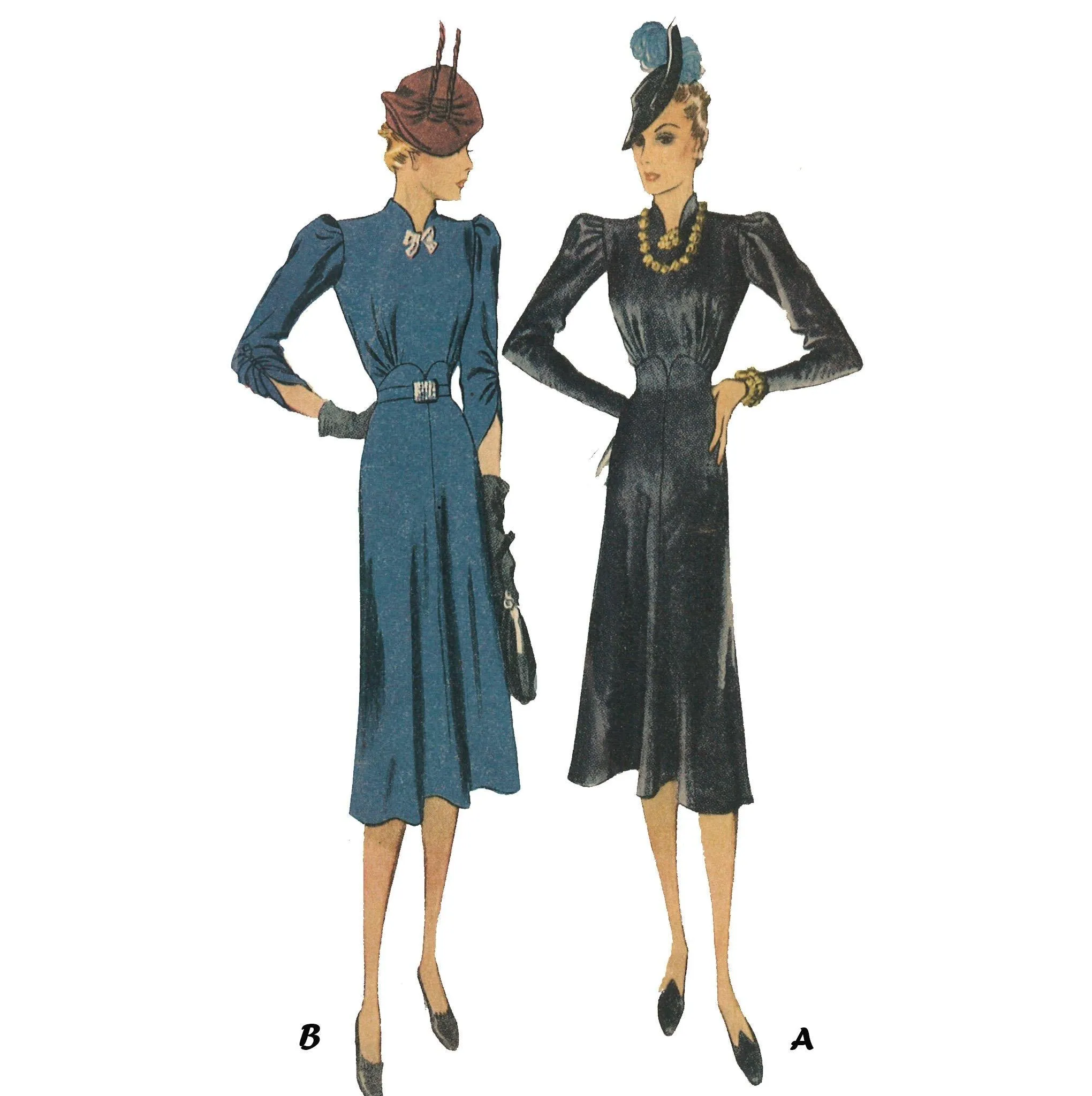 1930s Sewing Pattern Dress WW2 Wartime - Bust 36" (91.4 cm)