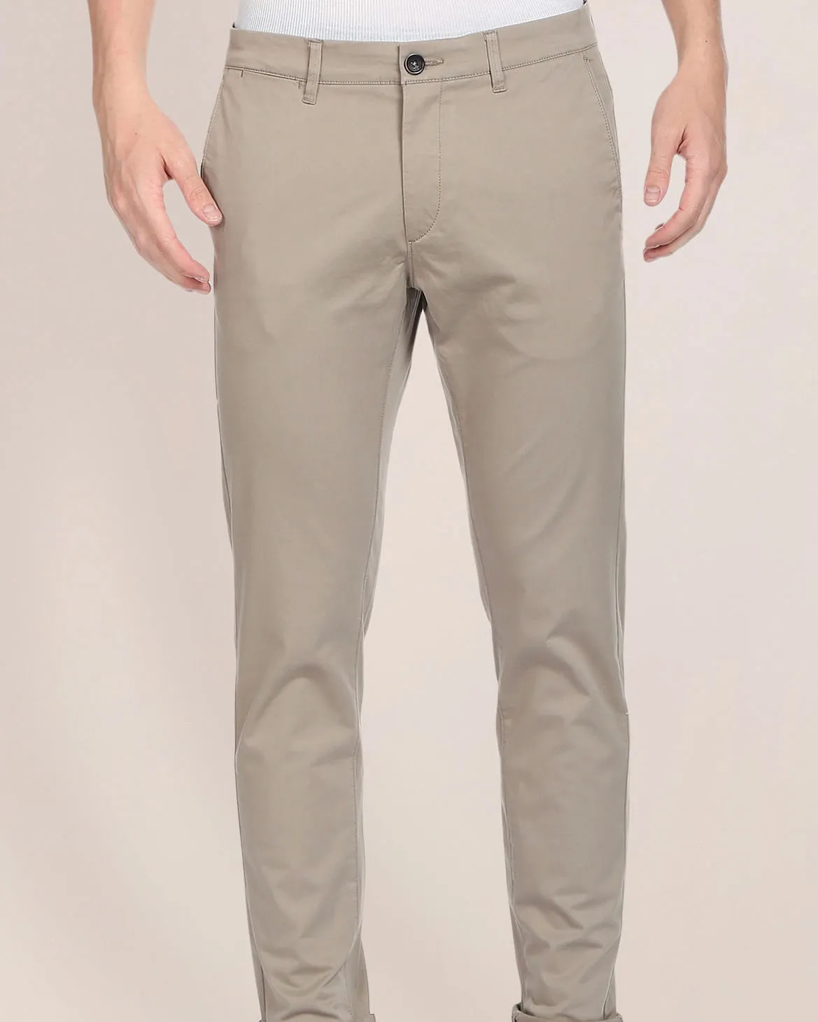 2H Beige Plain Chinos Pant