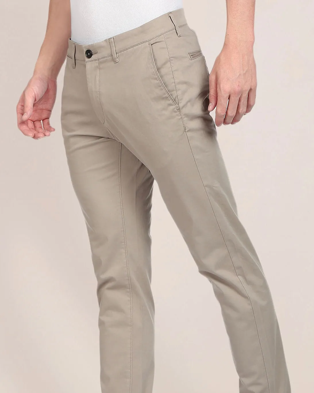 2H Beige Plain Chinos Pant