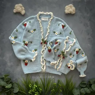 Adult Strawberries cardigan | Blue