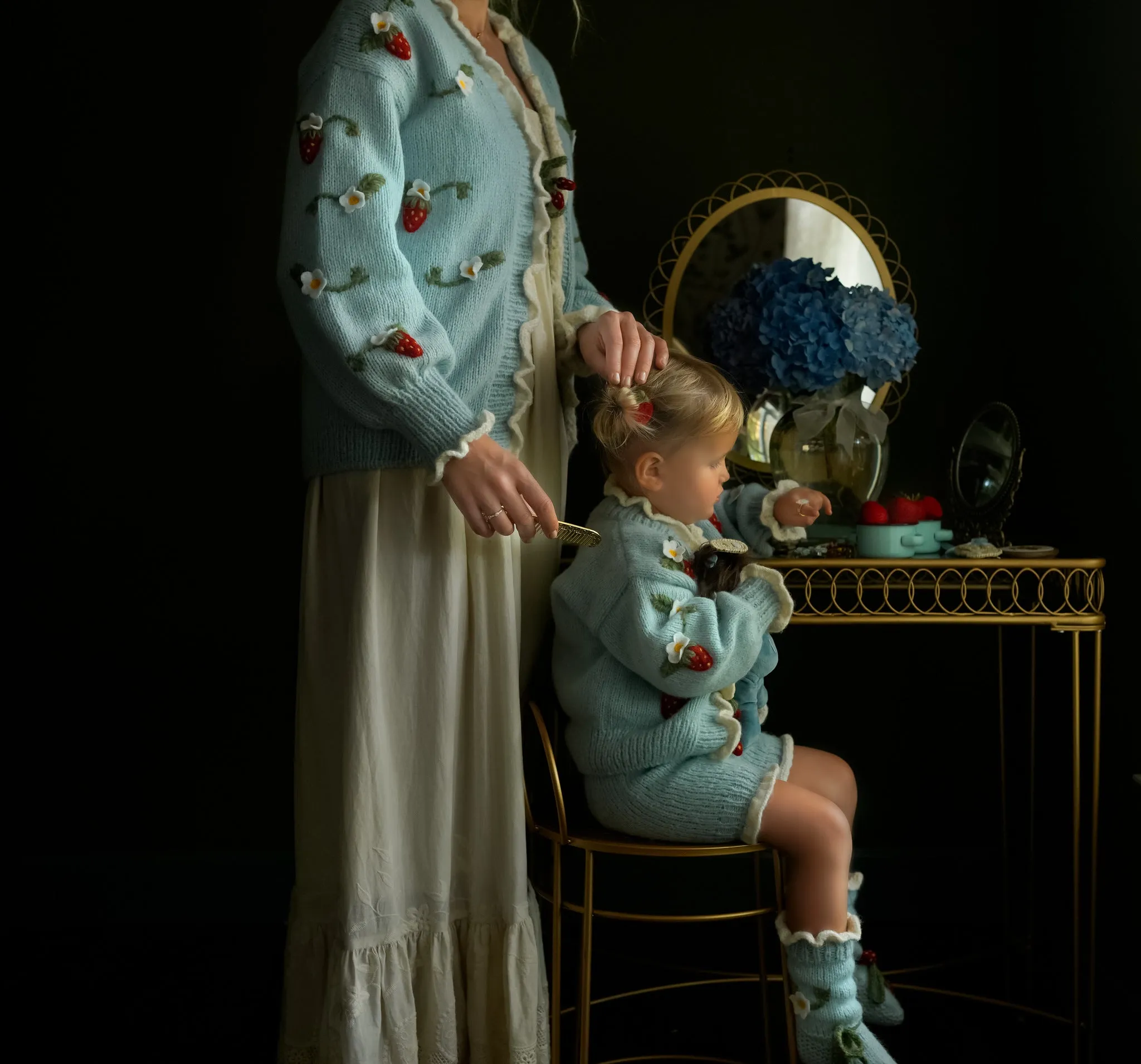 Adult Strawberries cardigan | Blue