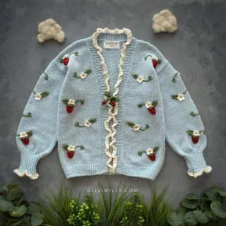 Adult Strawberries cardigan | Blue