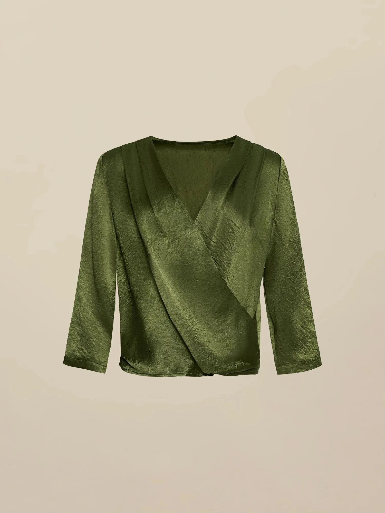 Amoretu 100% Acetate V-Neck Mid-Sleeve Top