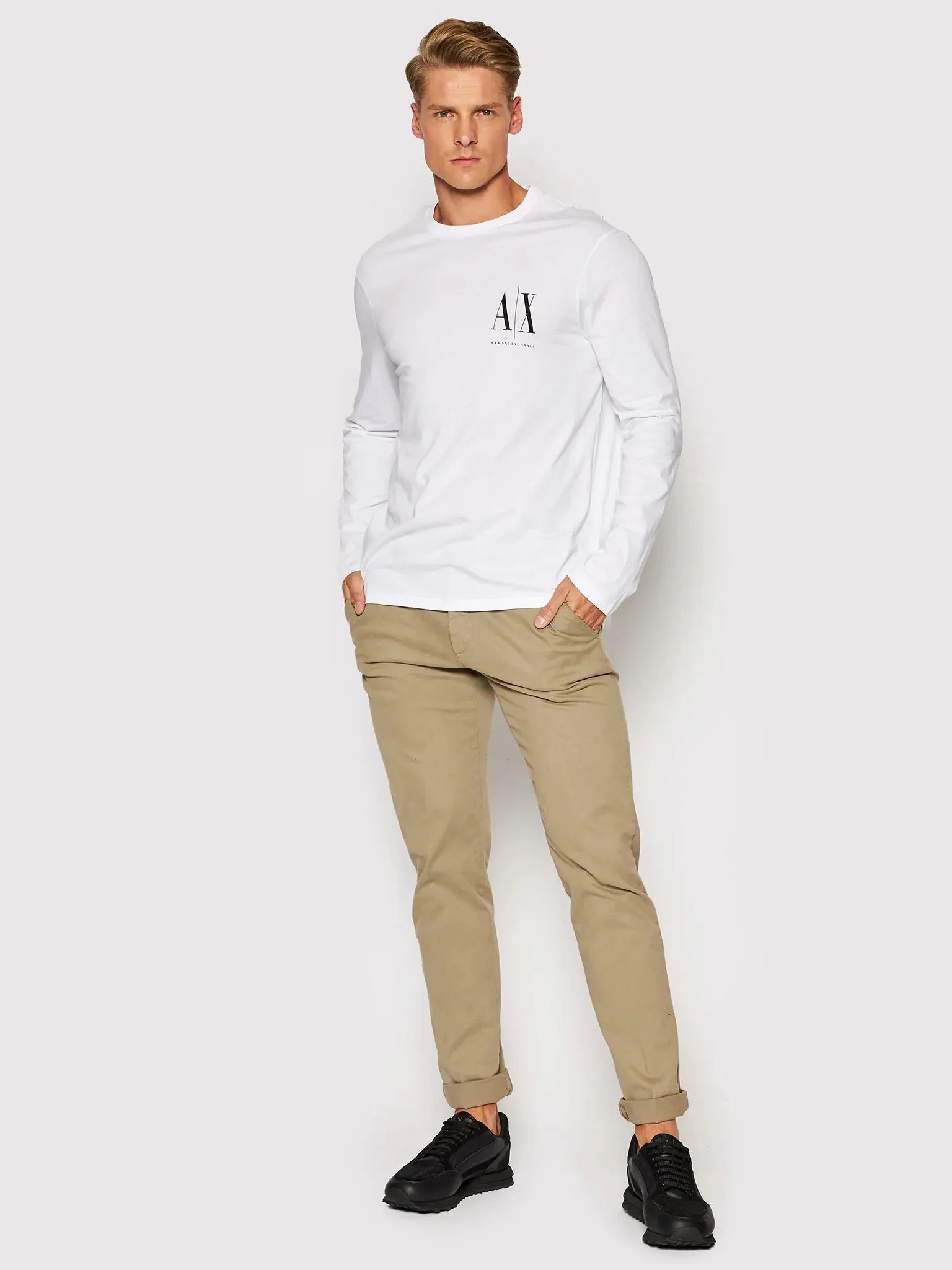 Armani Exchange White,Black Long Sleeve T-Shirts