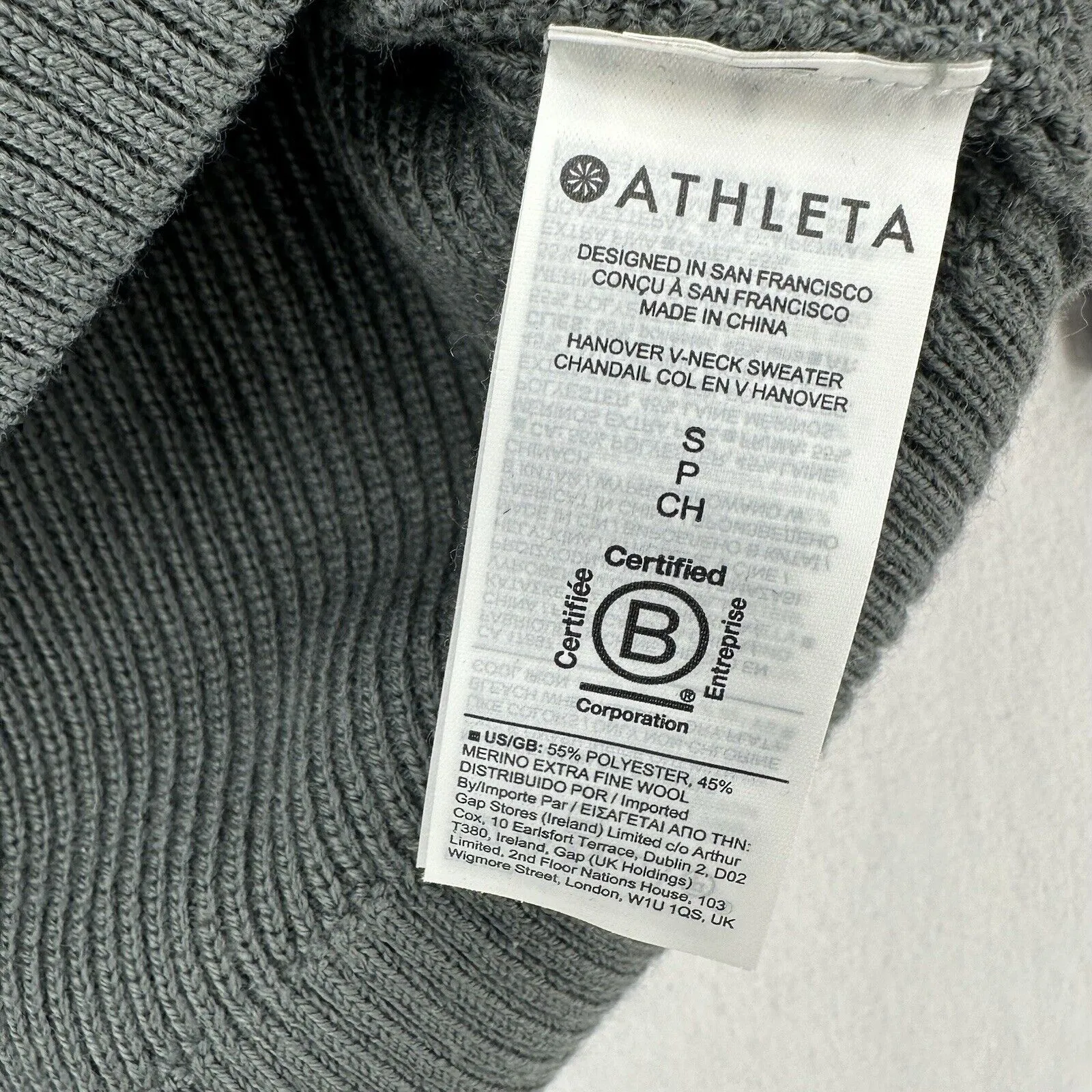 Athleta Sweater Womens Small Hanover V-Neck Gray Knit Merino Wool Blend Relaxed
