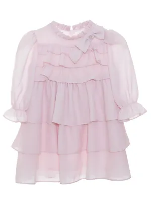 Beautiful Pink chiffon dress with bow and frills details.