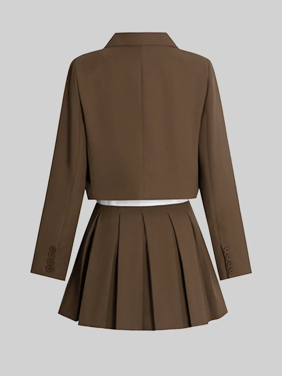 Blazer & Skirt & White Shirt with Tie Three Piece Set