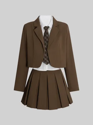 Blazer & Skirt & White Shirt with Tie Three Piece Set