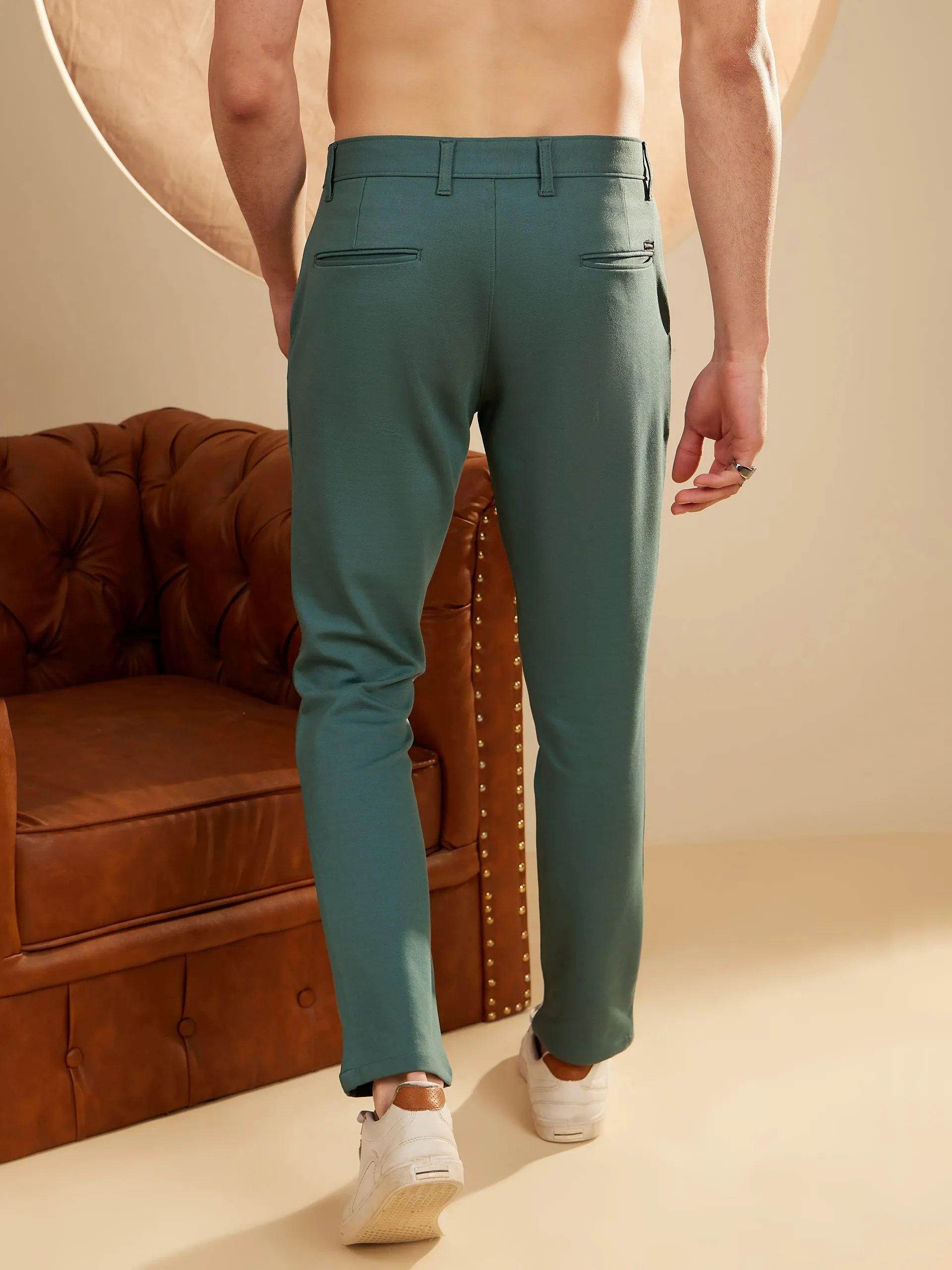 Bottle Green: Textured Stretchable Chinos