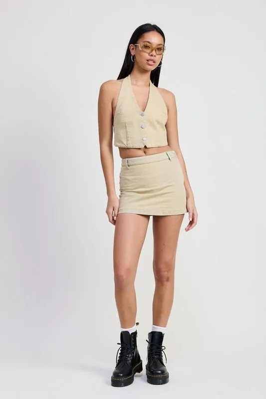 BUTTON DOWN HALTER NECK TOP