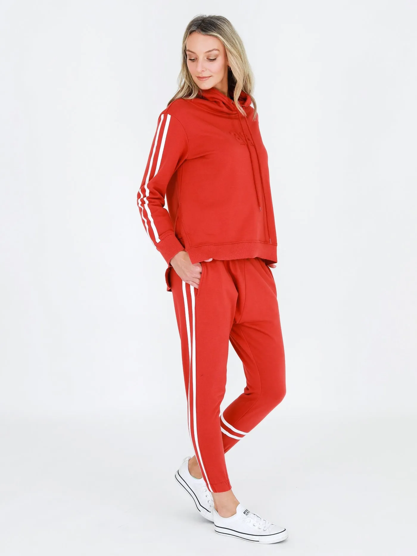 Charlise Two-Stripes Funnel Neck Sweatshirt - Lava