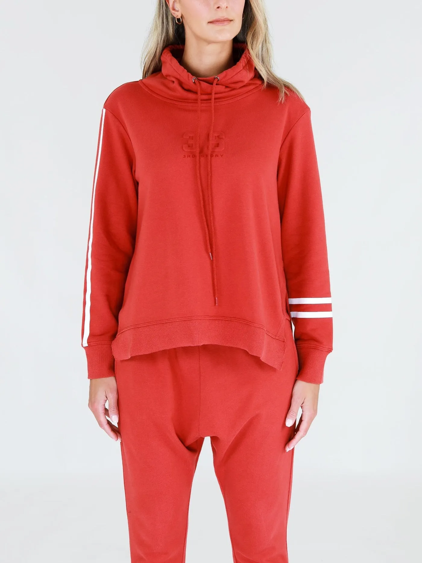 Charlise Two-Stripes Funnel Neck Sweatshirt - Lava