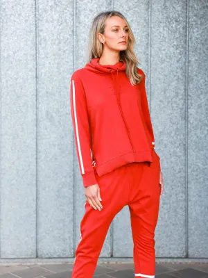 Charlise Two-Stripes Funnel Neck Sweatshirt - Lava