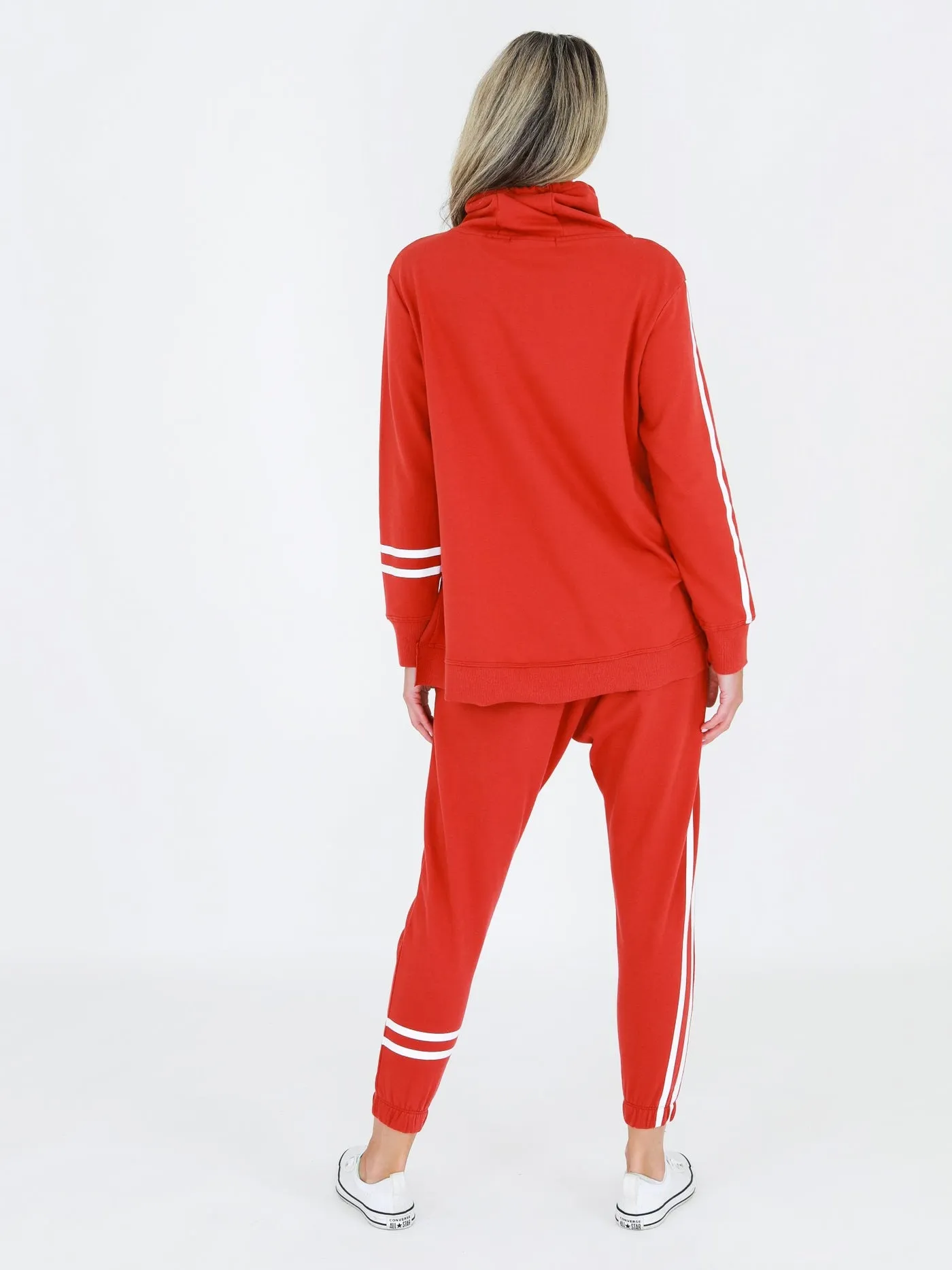 Charlise Two-Stripes Funnel Neck Sweatshirt - Lava