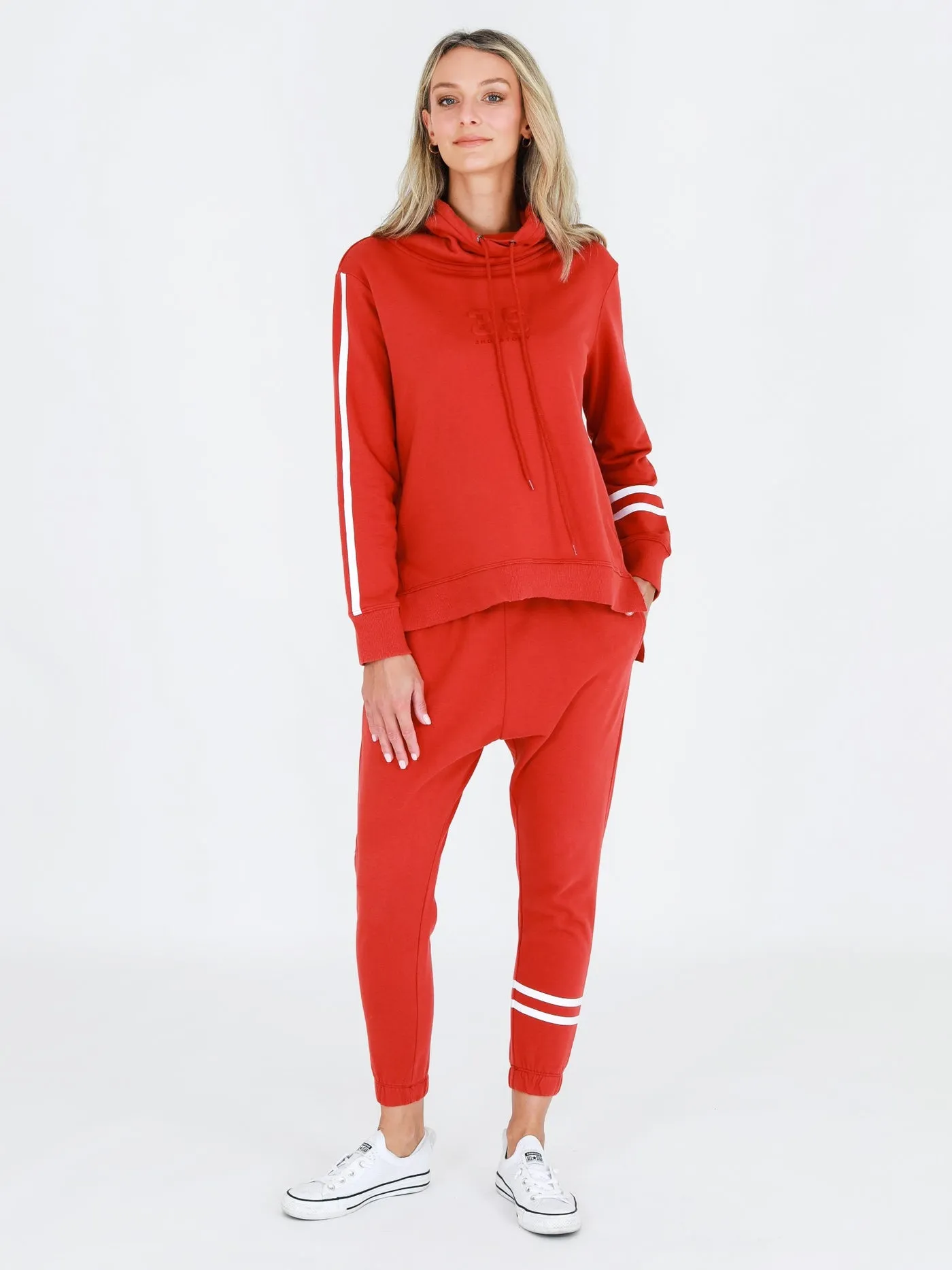 Charlise Two-Stripes Funnel Neck Sweatshirt - Lava