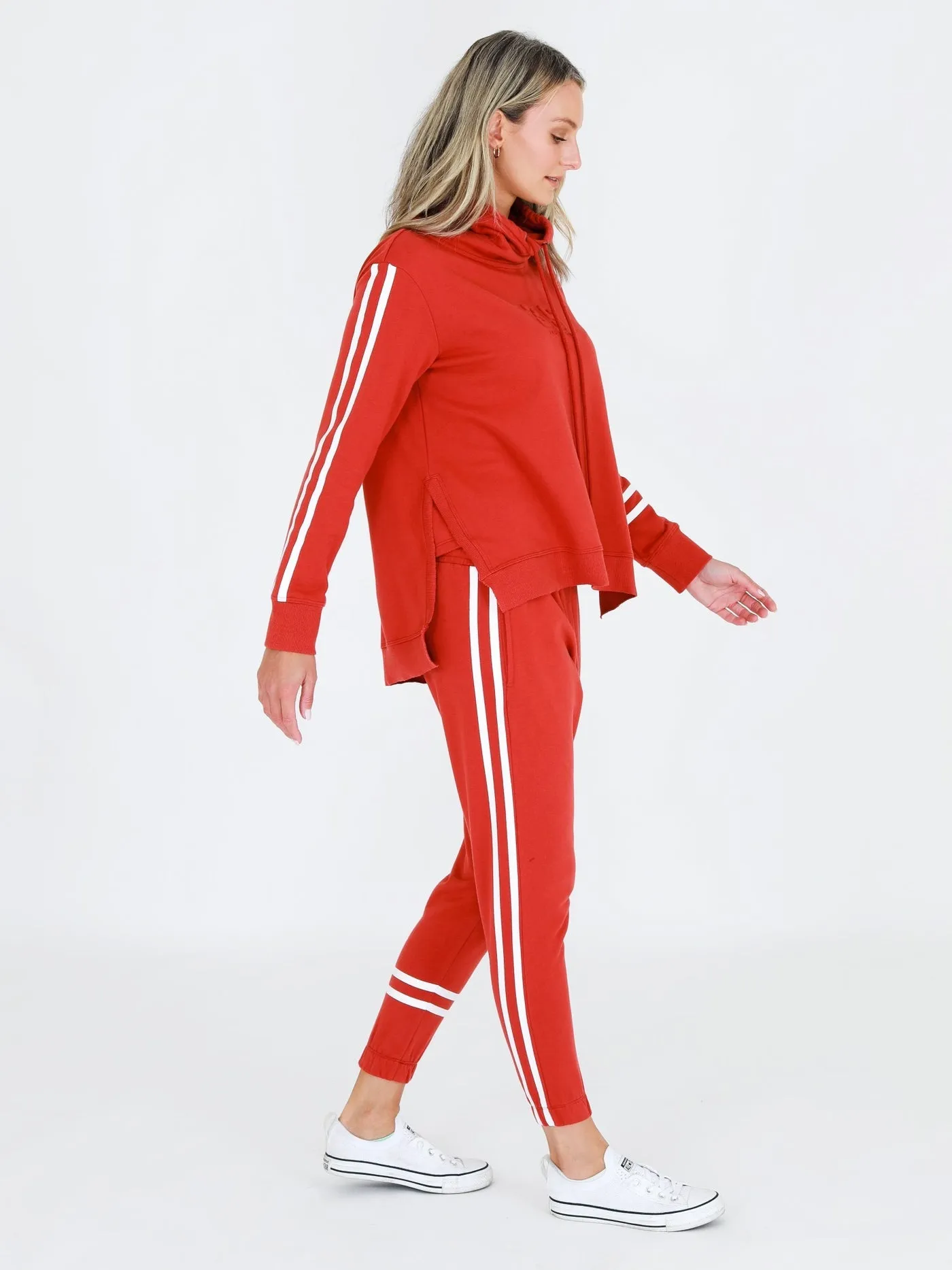 Charlise Two-Stripes Funnel Neck Sweatshirt - Lava