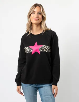 Classic Sweater - Black Neon Pink Star