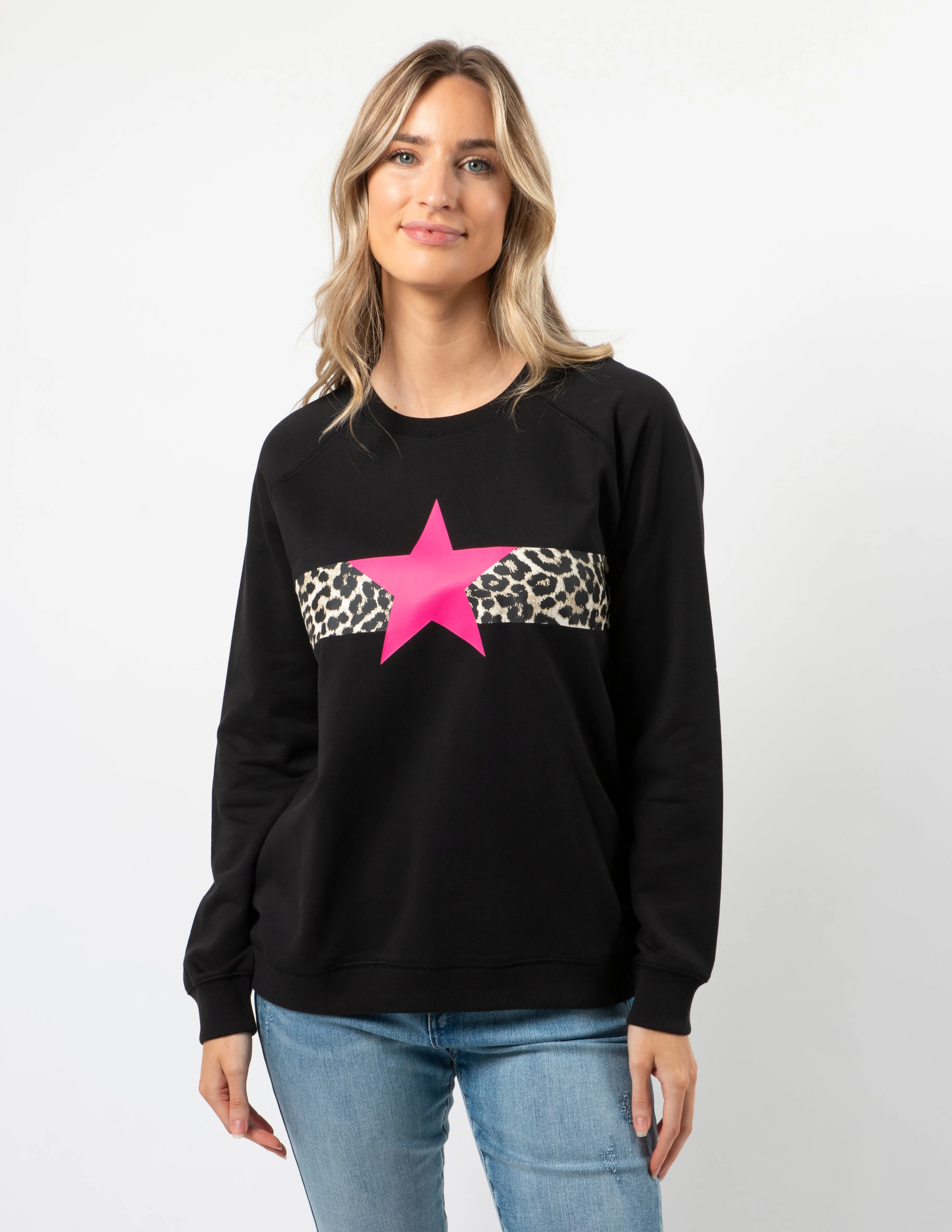 Classic Sweater - Black Neon Pink Star