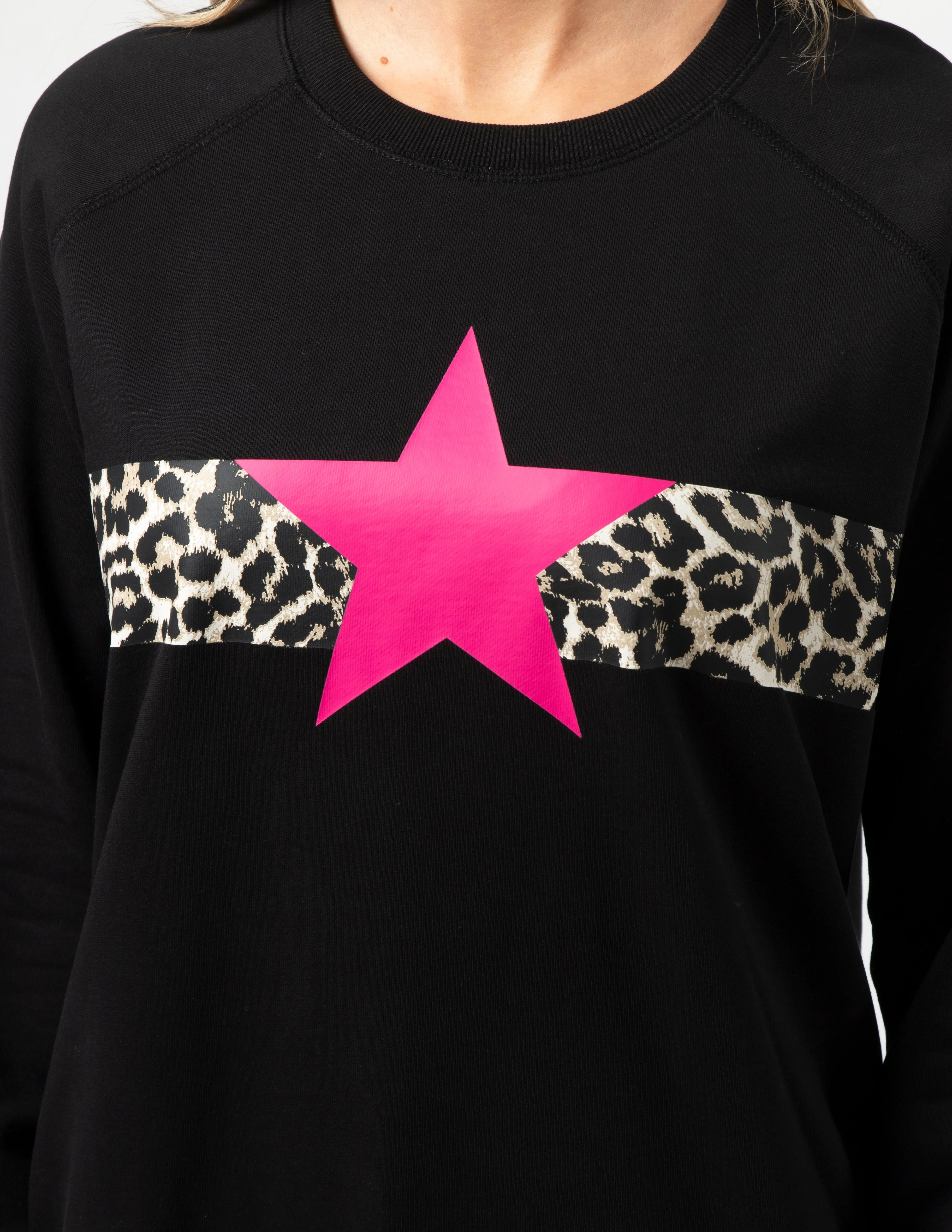 Classic Sweater - Black Neon Pink Star