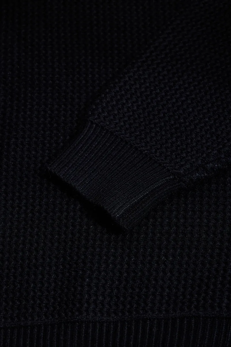 Core Lab Black Textured Relaxed Fit Sweaters