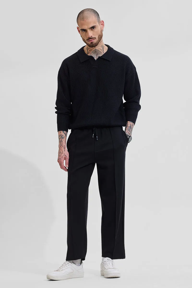 Core Lab Black Textured Relaxed Fit Sweaters