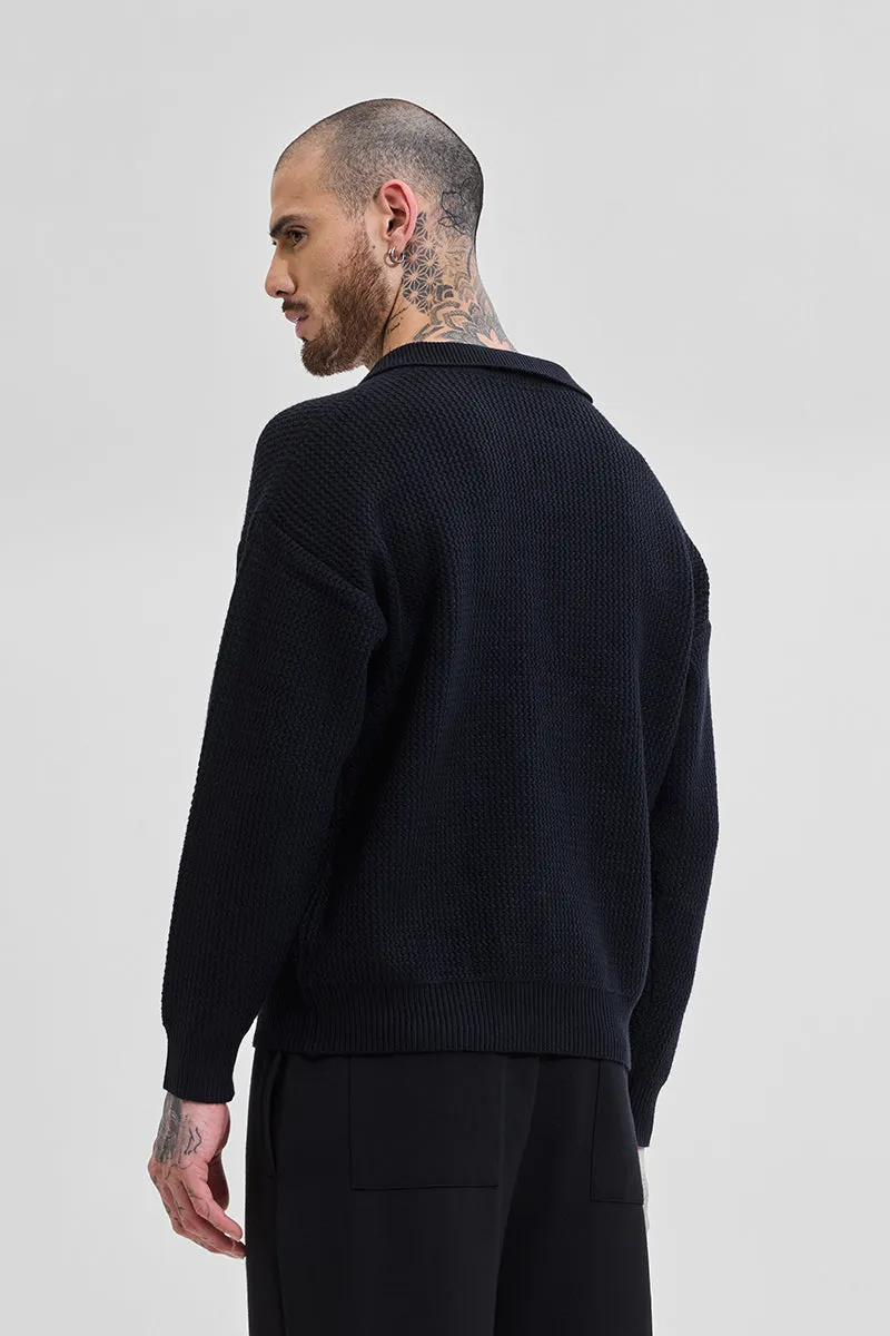 Core Lab Black Textured Relaxed Fit Sweaters