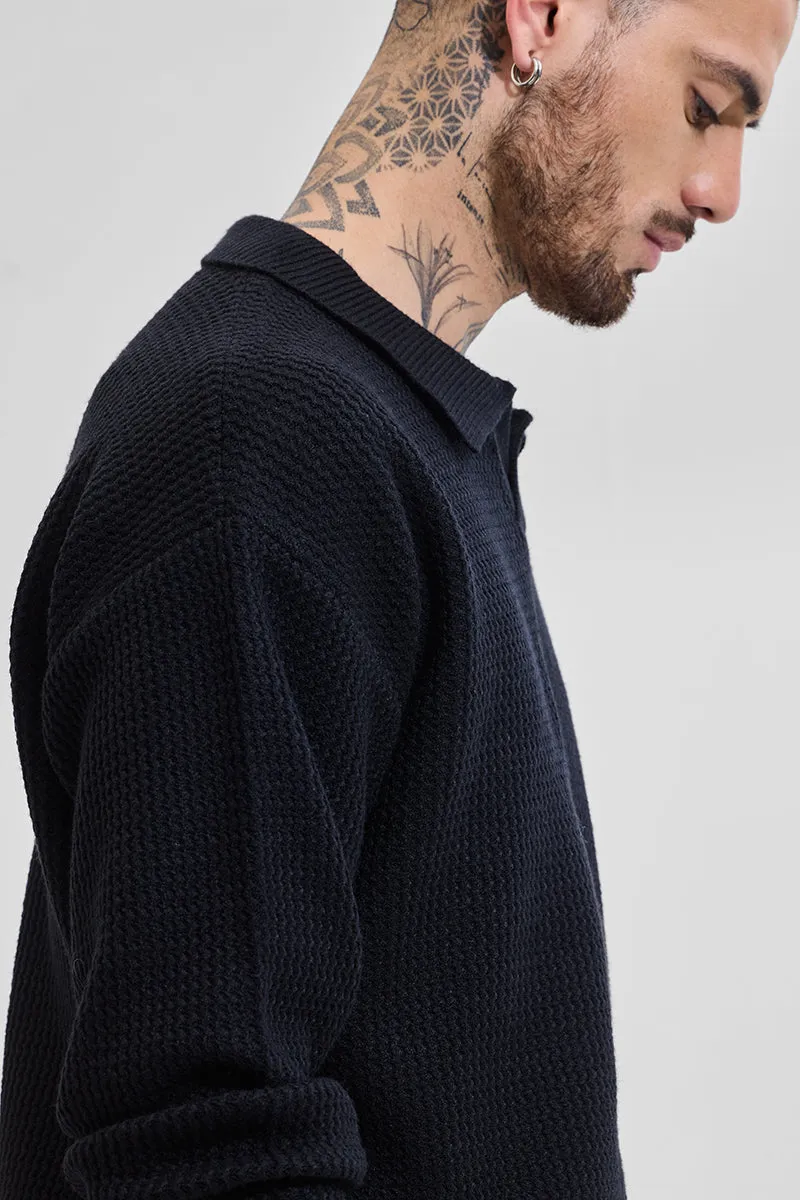 Core Lab Black Textured Relaxed Fit Sweaters