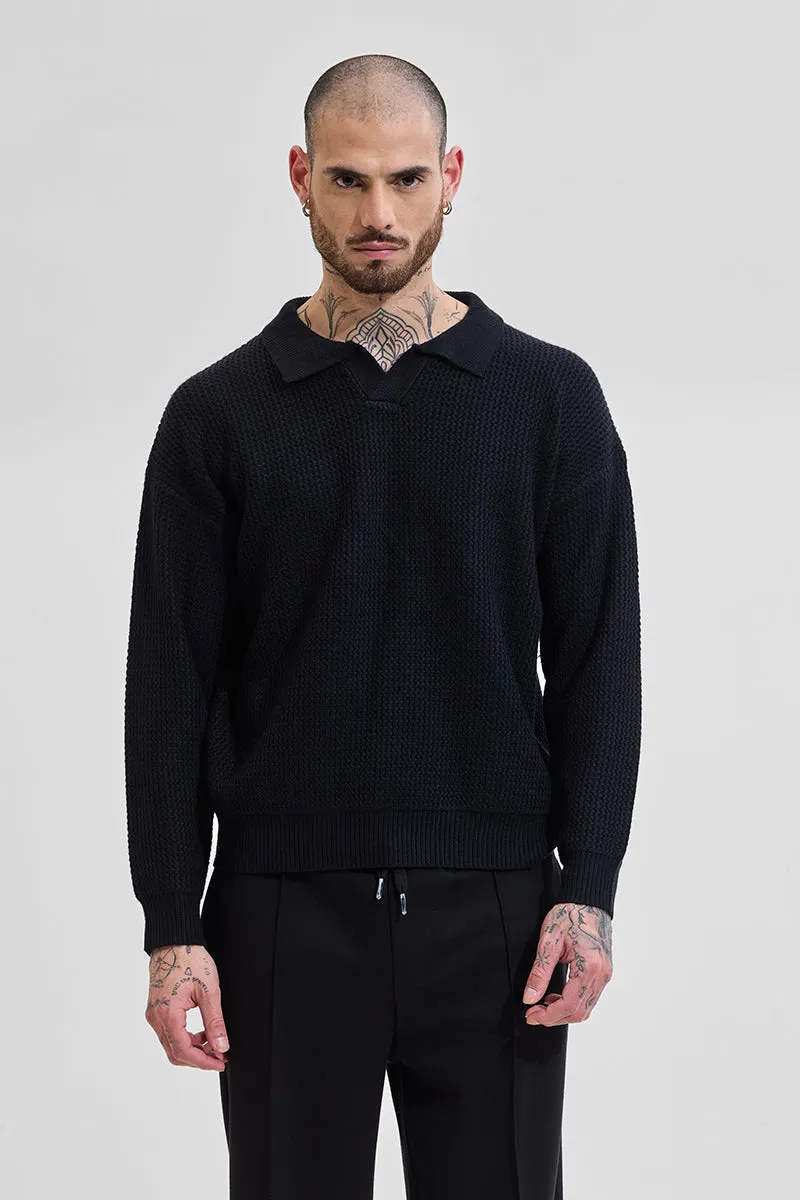 Core Lab Black Textured Relaxed Fit Sweaters
