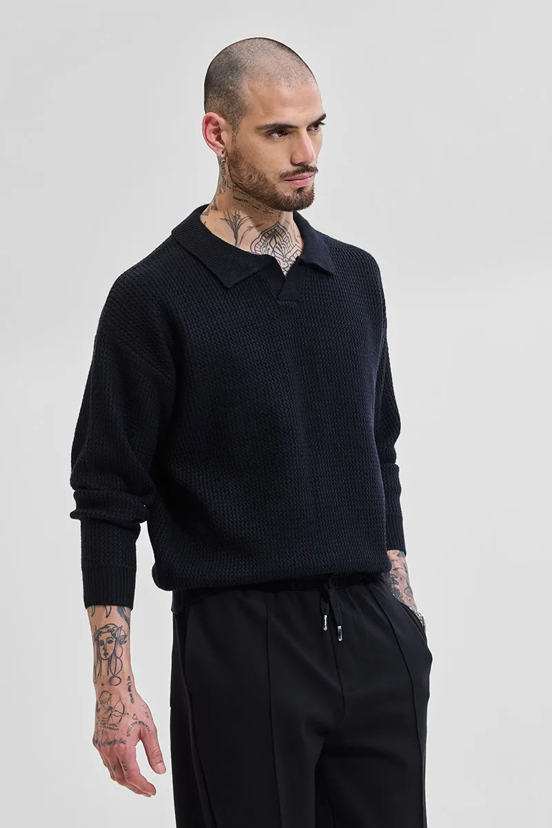 Core Lab Black Textured Relaxed Fit Sweaters
