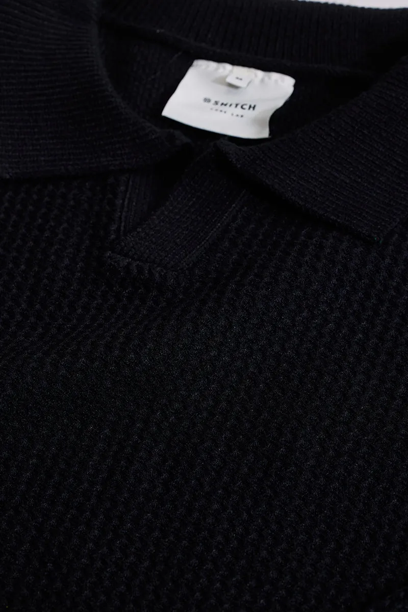 Core Lab Black Textured Relaxed Fit Sweaters