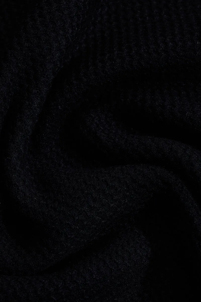 Core Lab Black Textured Relaxed Fit Sweaters