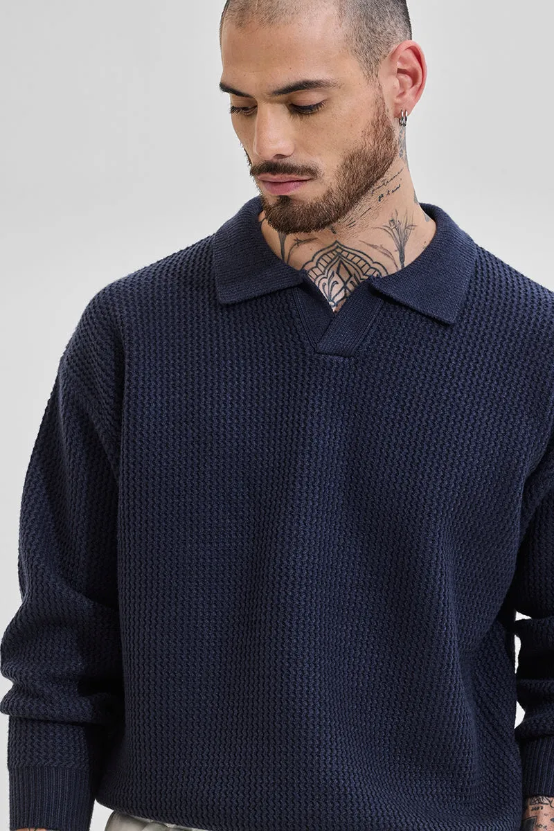 Core Lab Navy Textured Relaxed Fit Sweaters