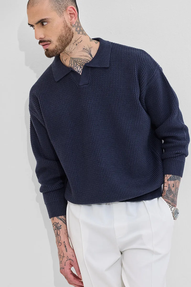 Core Lab Navy Textured Relaxed Fit Sweaters