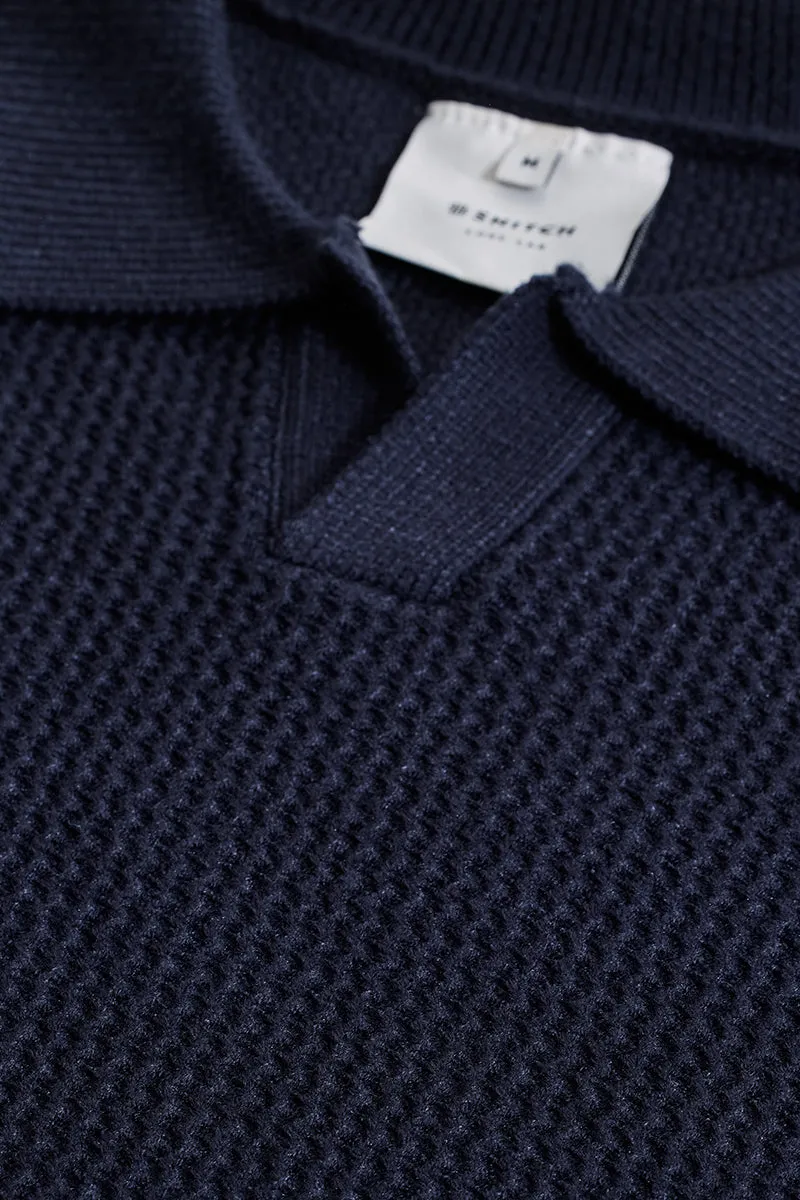 Core Lab Navy Textured Relaxed Fit Sweaters