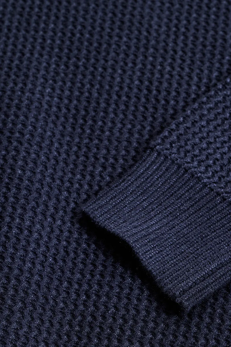 Core Lab Navy Textured Relaxed Fit Sweaters
