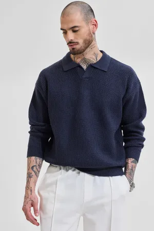 Core Lab Navy Textured Relaxed Fit Sweaters