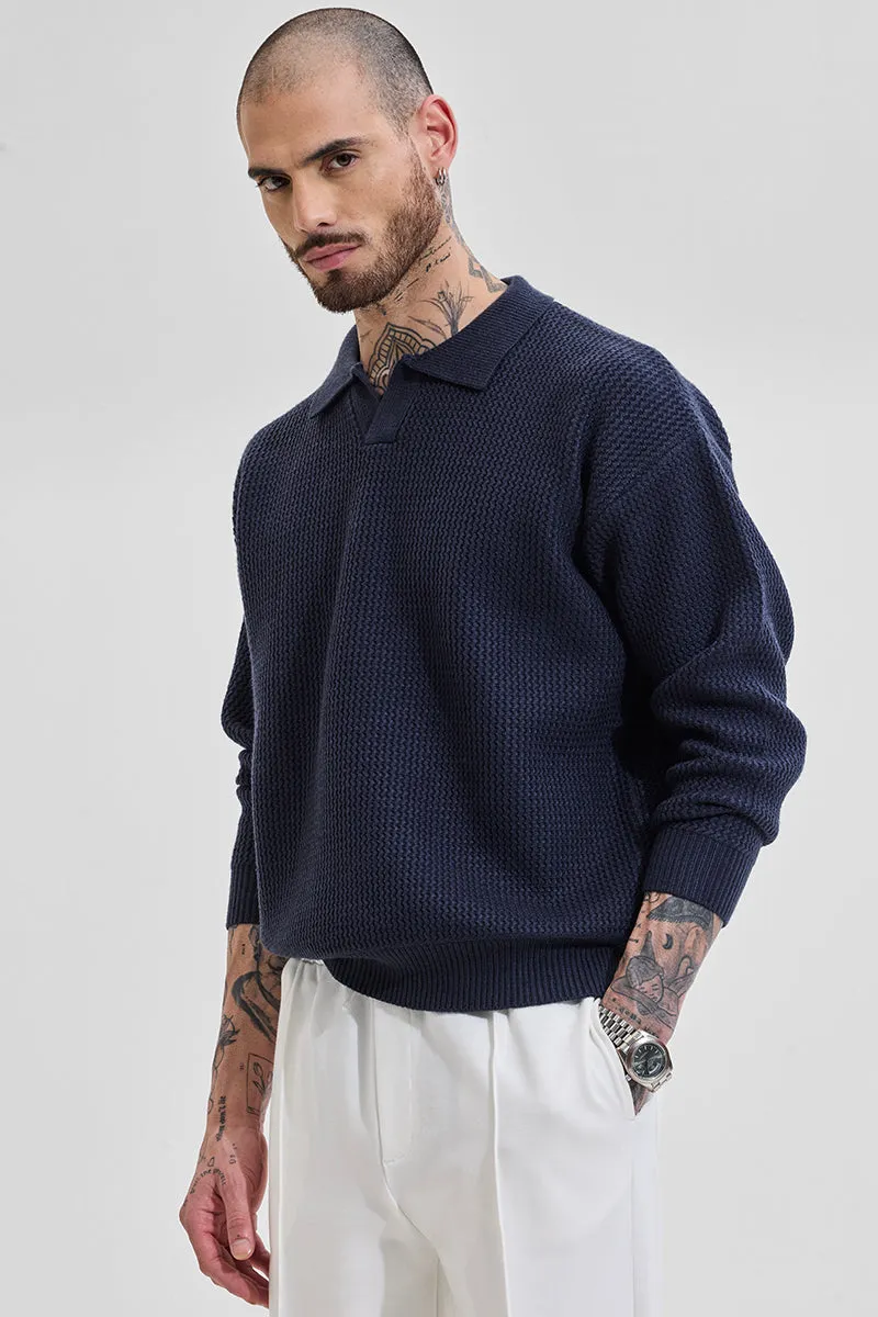 Core Lab Navy Textured Relaxed Fit Sweaters
