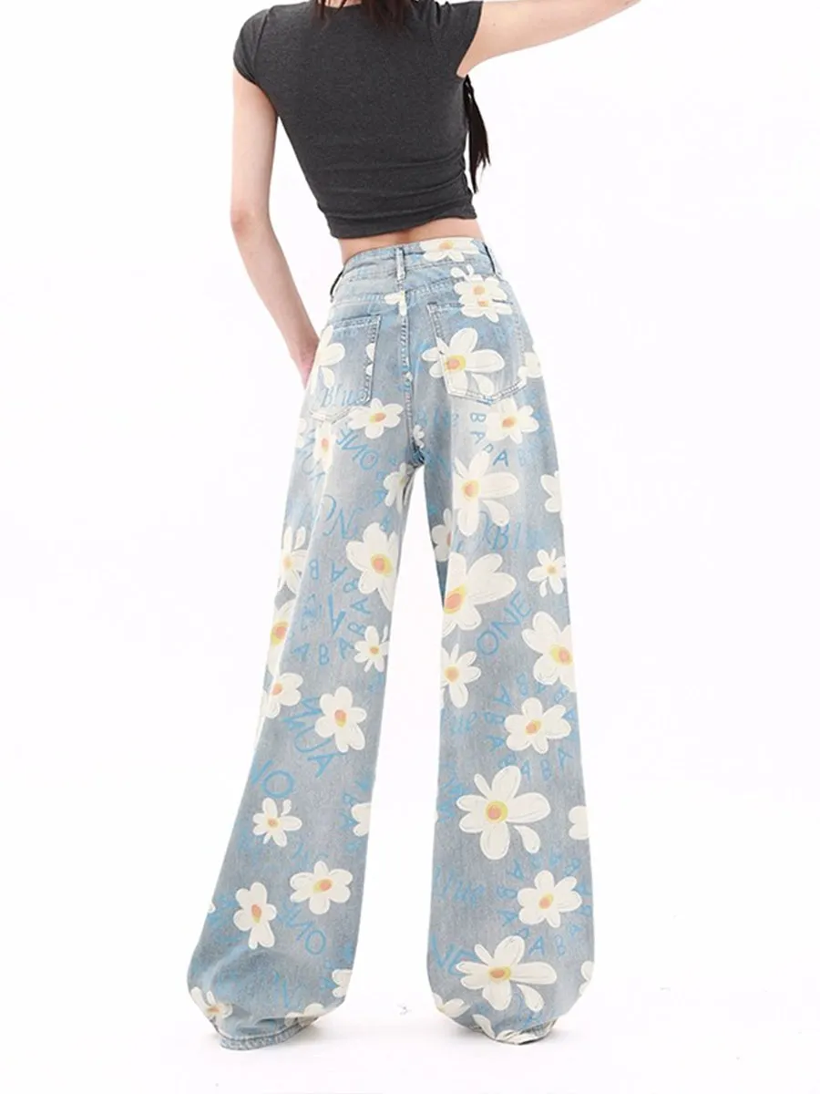 Daisy Printed Loose Fit Denim Jeans