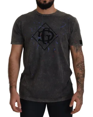 Dolce & Gabbana Elevated Grey Cotton Tee with Discolored DG Logo