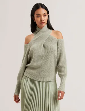 Elanaa Cut Out Detail Knit Sweater Lt-Green