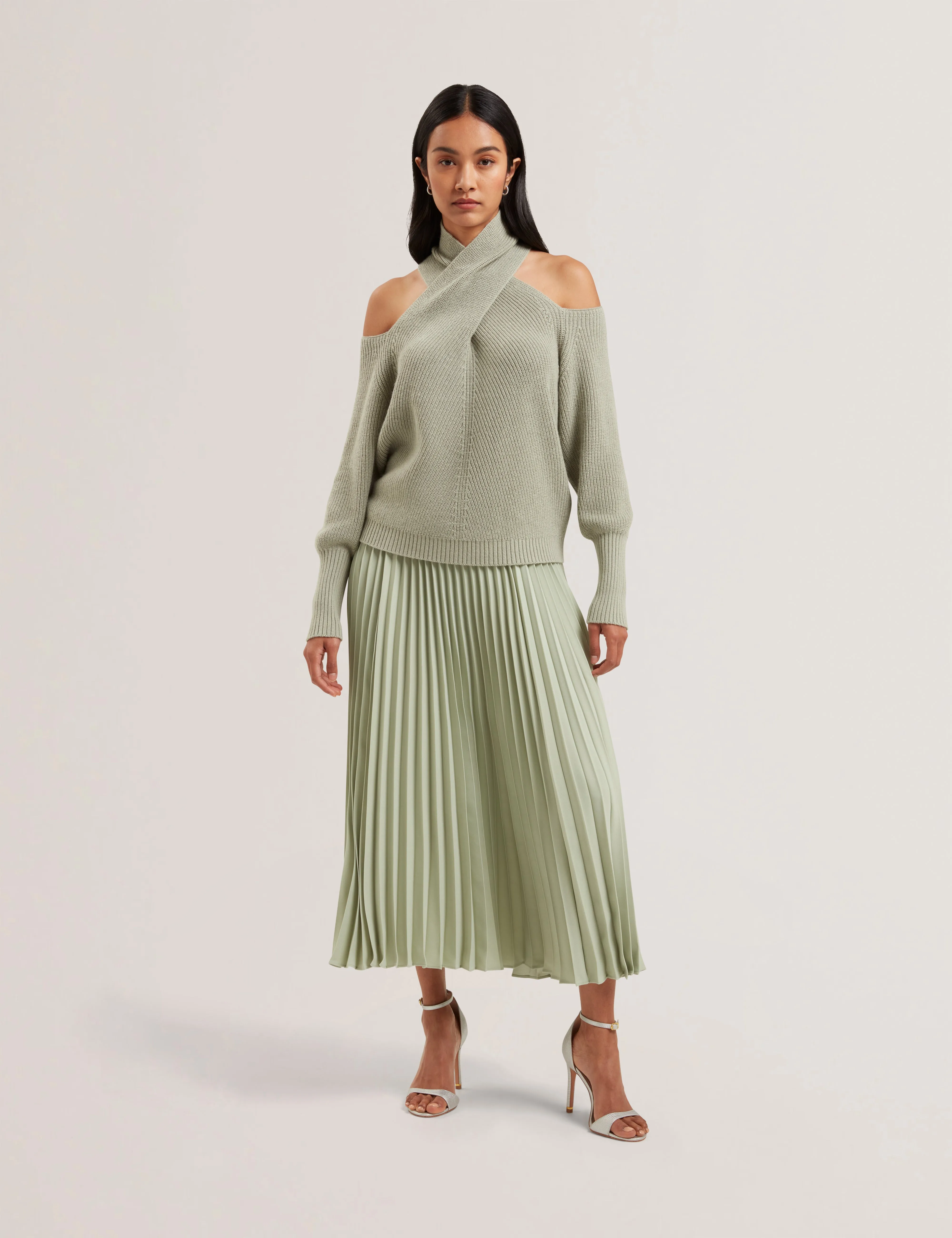 Elanaa Cut Out Detail Knit Sweater Lt-Green