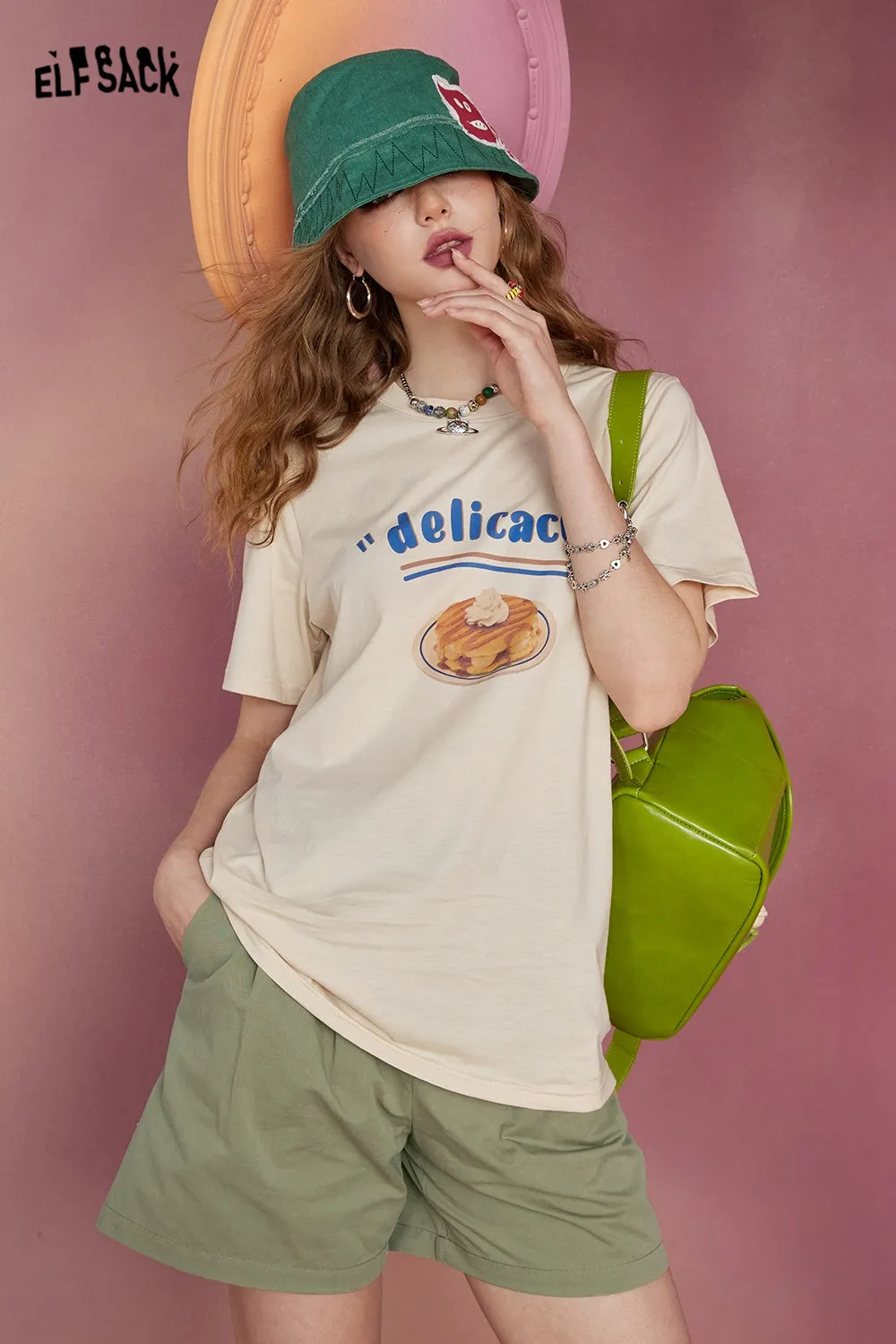 ELFSACK 2024 Summer New Cotton Loose Shoulder Short Sleeve T-shirt Women's Slim and Versatile Casual Top