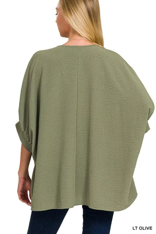 Explore More Collection - Woven Airflow V-Neck Puff Half Sleeve Top