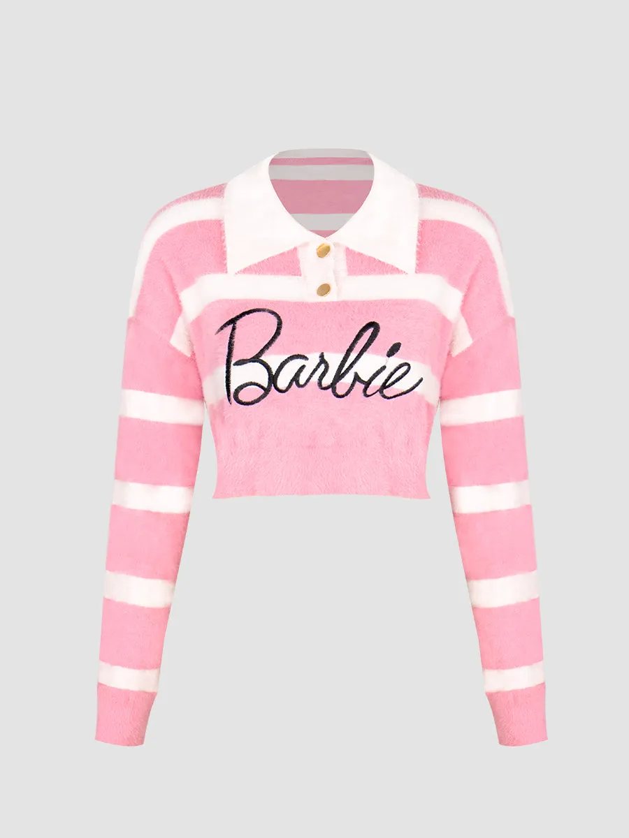 Faux Mink Striped Polo Barbie Shirt Top