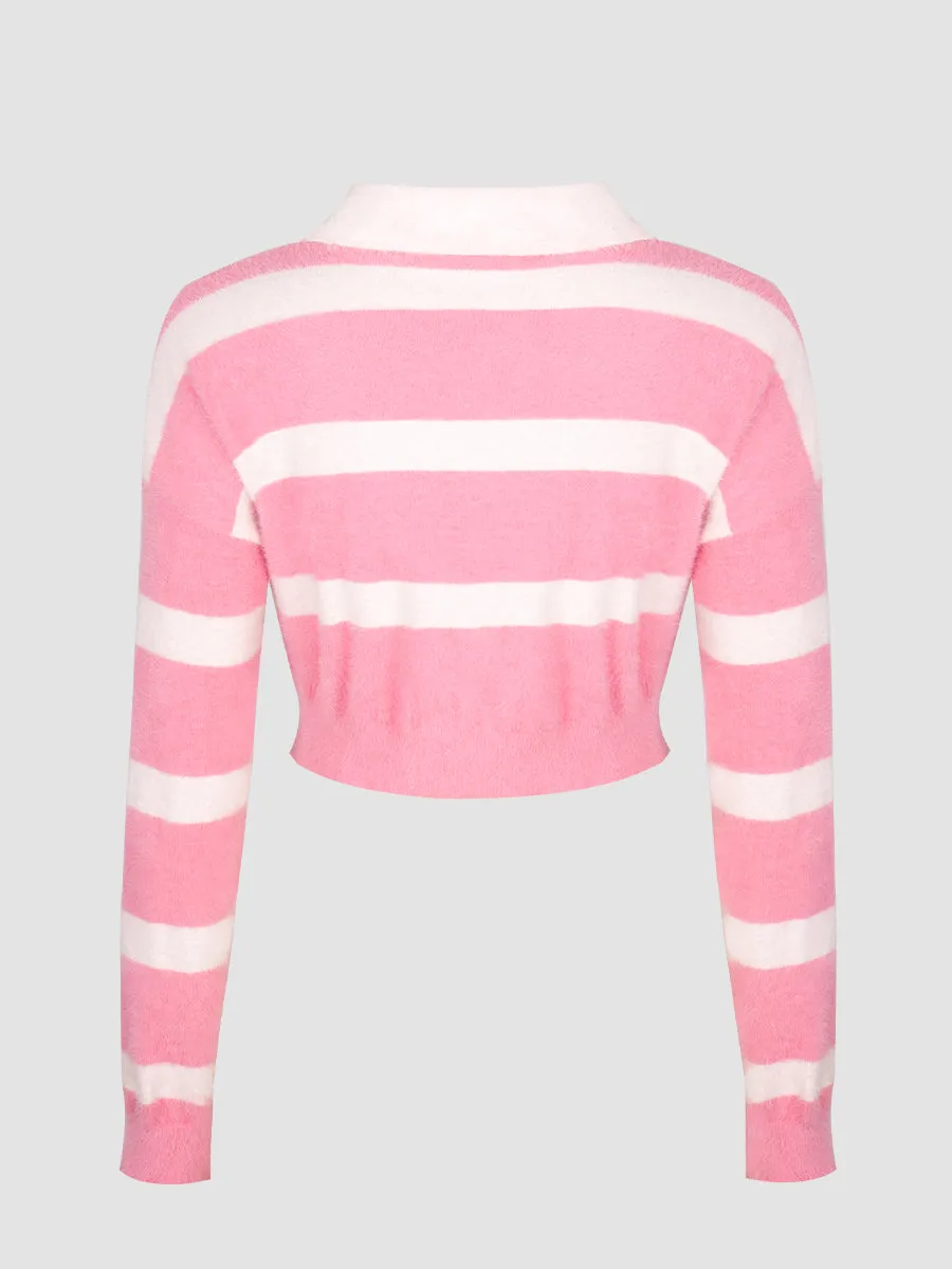 Faux Mink Striped Polo Barbie Shirt Top
