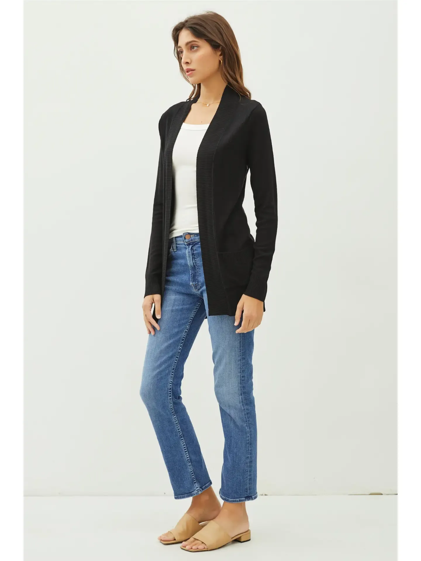 FINAL SALE Black Cotton Blend Open Front Cardigan