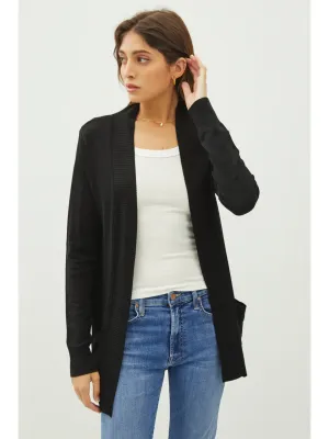 FINAL SALE Black Cotton Blend Open Front Cardigan