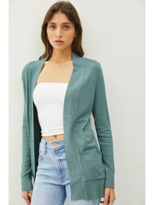 FINAL SALE Teal Cotton Blend Open Front Cardigan