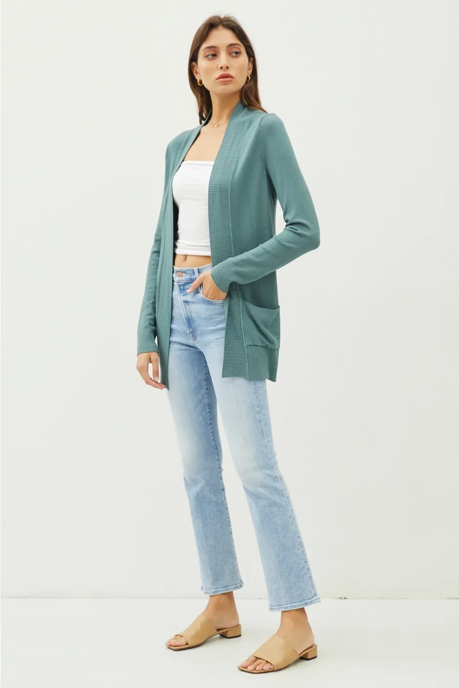 FINAL SALE Teal Cotton Blend Open Front Cardigan