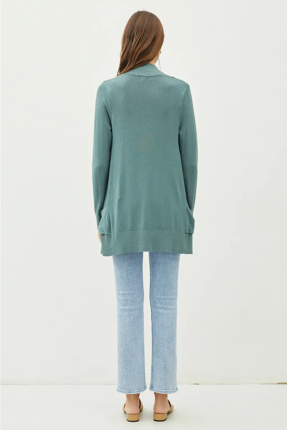 FINAL SALE Teal Cotton Blend Open Front Cardigan